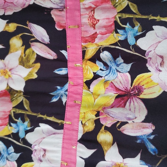 NWT Aratta Flower Bomb High Low Dress Pink Black L/S V-Neck Button Front Small - Picture 5 of 13